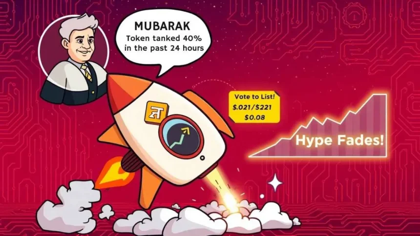 Mubarak Memecoin Crashes 40% in 24 Hours: Hype Fades as Price Nears Launch Level